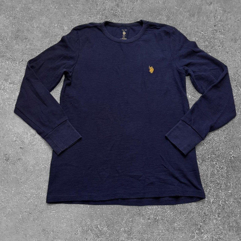 US Polo Assn Mens Navy Blue Thermal Long Sleeve Sleep Shirt Waffle Knit Medium